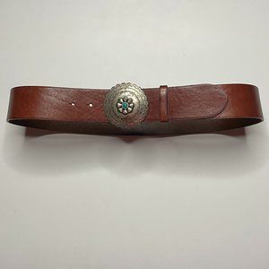 Ralph Lauren Brown Leather belt with Concho Buckle
